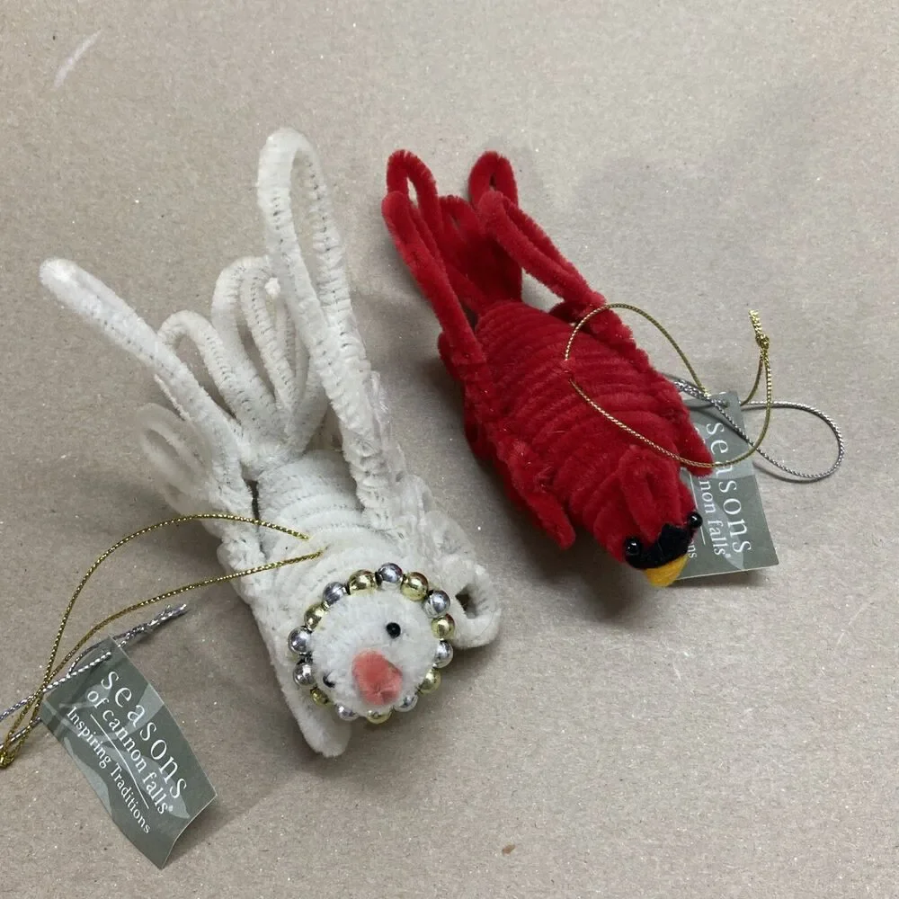 Vintage Seasons of Cannon Falls Ornaments  Lot  Chenille Birds Cardinal and Dove